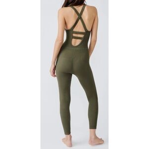 FP MOVEMENT Dark Olive Ribbed Free Throw Jumpsuit